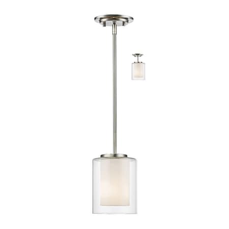 Z-Lite Willow 1 Light Mini Pendant, Brushed Nickel & Clear Outside with Matte Opal Inside 426MP-BN